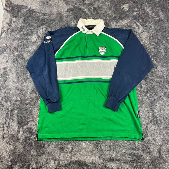 Guinness Rugby Striped Polo Embroidered Long Sleeve Ireland Green Blue Men's XL - Picture 1 of 12